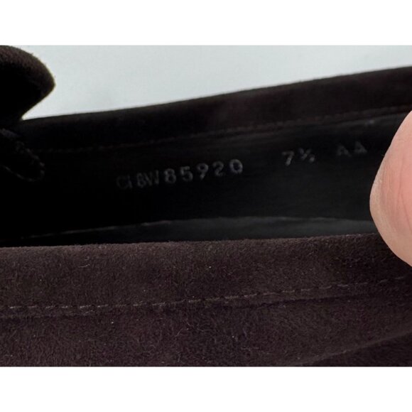 Stuart Weitzman Narrow Dark Brown Suede Loafers 7.5 AA With Chain Detail - Picture 3 of 9